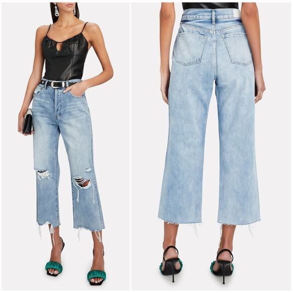PISTOLA Cassie Distressed High-Rise Wide Leg Blue Crop Jeans | 26 - Picture 1 of 12